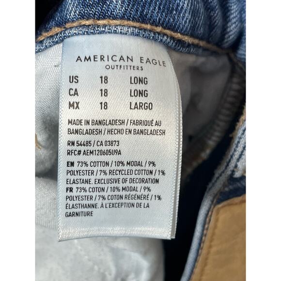 American Eagle Tom Girl Button Fly Jeans Womens 18 Long Stretchy Plus Tall - Picture 3 of 5